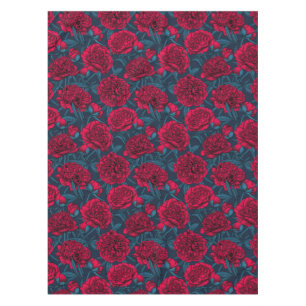 Red peony garden on dark blue tablecloth