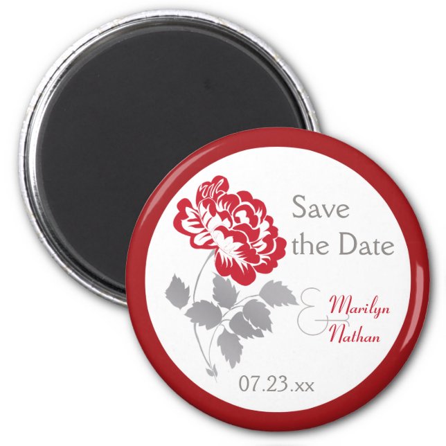 Red Peony on White Wedding Favor Magnet (Front)