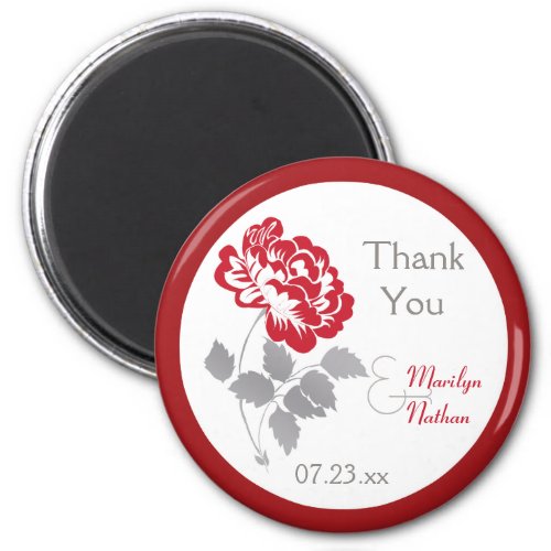 Red Peony on White Wedding Favor Magnet