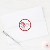 Red Peony on White with Taupe 1.5" Round Sticker (Envelope)