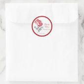 Red Peony on White with Taupe 1.5" Round Sticker (Bag)