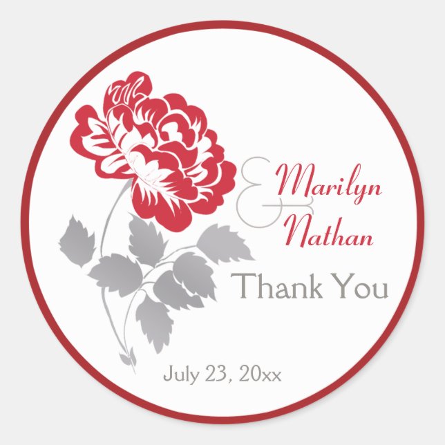 Red Peony on White with Taupe 1.5" Round Sticker (Front)