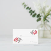 Red Peony on White with Taupe Placecards (Standing Front)