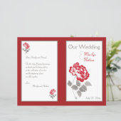 Red Peony on White with Taupe Wedding Program (Standing Front)