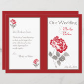 Red Peony on White with Taupe Wedding Program (Front/Back)