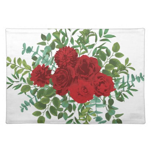 Red Peony  Rose Floral Wedding Cloth Placemat