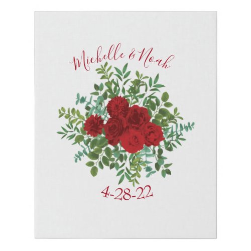 Red Peony  Rose Floral Wedding Faux Canvas Print