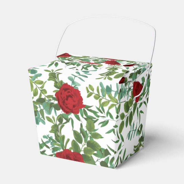 Red Peony & Rose Floral Wedding Favor Boxes (Front Side)