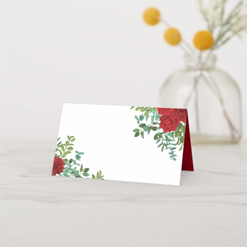 Red Peony  Rose Floral Wedding Place Card