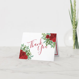 Red Peony & Rose Floral Wedding Thank You Card