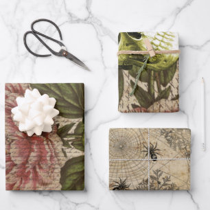 Red Peony Steampunk Skull Ephemera Wrapping Paper Sheets