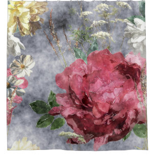 Red Peony Watercolor Floral Pattern Shower Curtain
