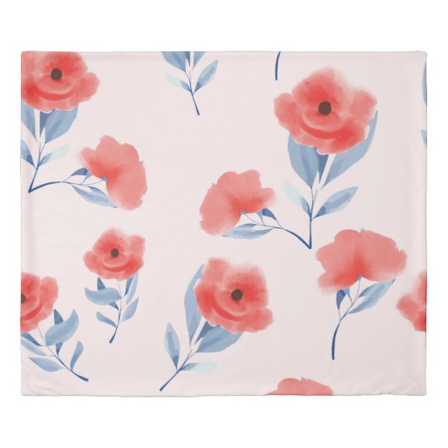 Red Peony Watercolor Seamless Pattern Duvet Cover (Front)