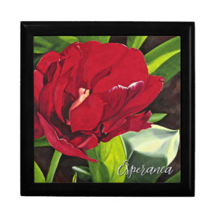 Red Peony Wooden Jewelry Keepsake Box