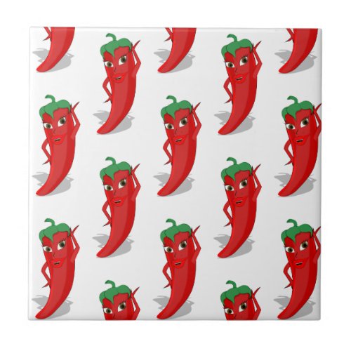 Red Pepper Diva Cartoon Pattern Ceramic Tile