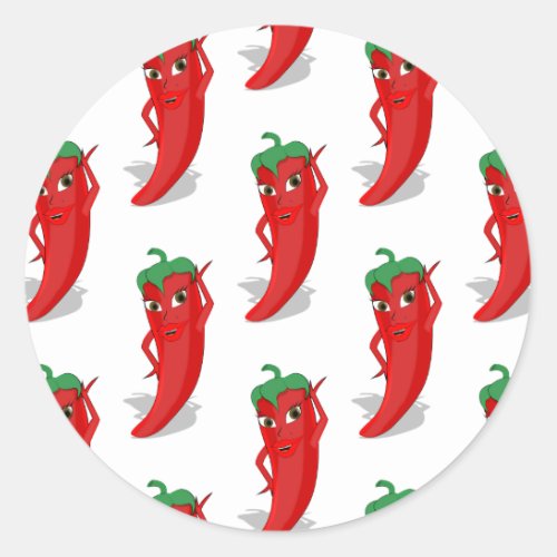 Red Pepper Diva Cartoon Pattern Classic Round Sticker