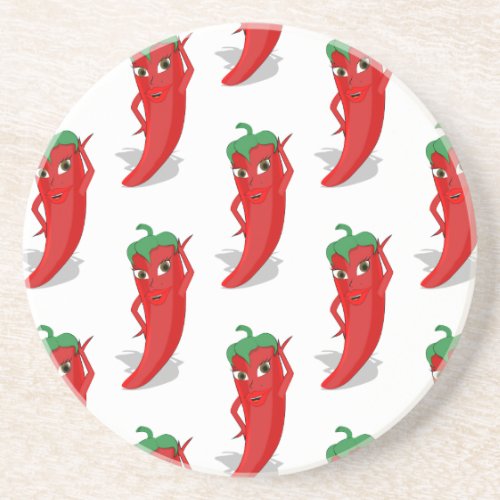 Red Pepper Diva Cartoon Pattern Coaster