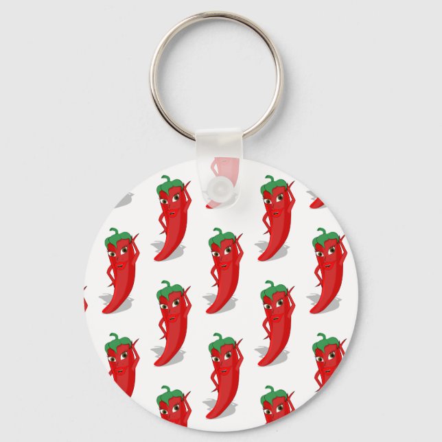 Red Pepper Diva Cartoon Pattern Keychain (Front)
