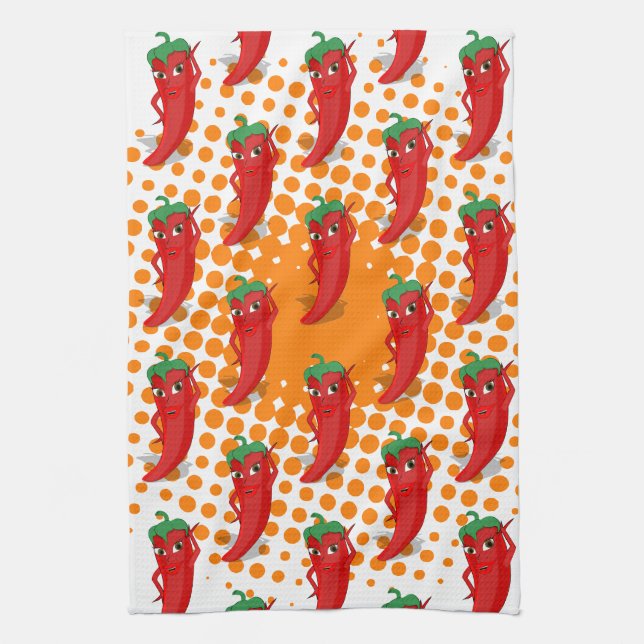 Red Pepper Diva Cartoon Pattern Kitchen Towel (Vertical)