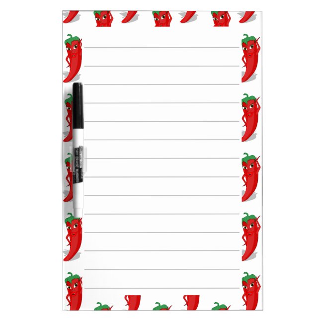Red Pepper Diva Cartoon Pattern Lined Dry Erase Board (Front)