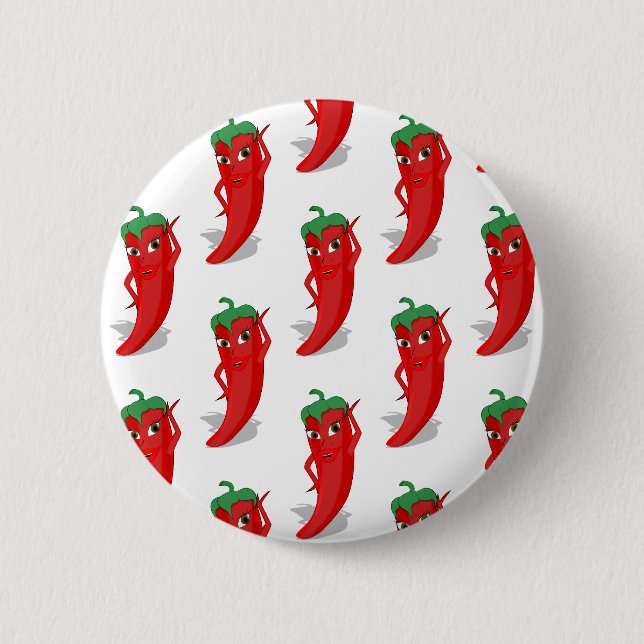 Red Pepper Diva Cartoon Pattern Pinback Button (Front)
