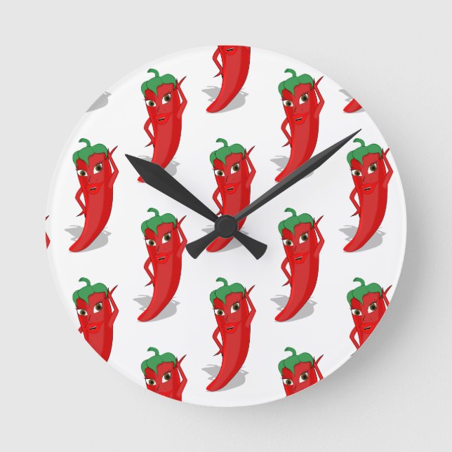 Red Pepper Diva Cartoon Pattern Round Clock (Front)
