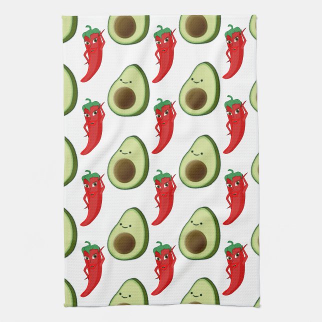 Red Pepper Diva Cute Green Avocado Cartoon Pattern Kitchen Towel (Vertical)