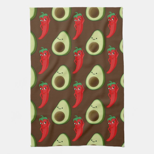 Red Pepper Diva Cute Green Avocado Cartoon Pattern Kitchen Towel (Vertical)