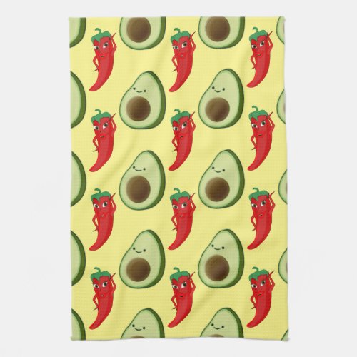 Red Pepper Diva Cute Green Avocado Cartoon Pattern Kitchen Towel