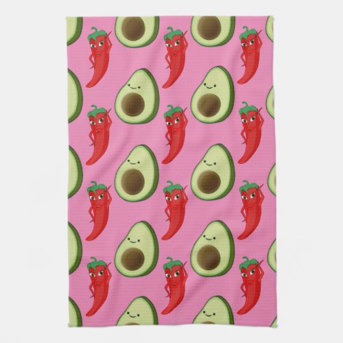 Red Pepper Diva Cute Green Avocado Cartoon Pattern Kitchen Towel