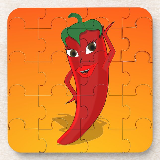 Red Pepper Diva Jigsaw Puzzle Beverage Coaster (Front)