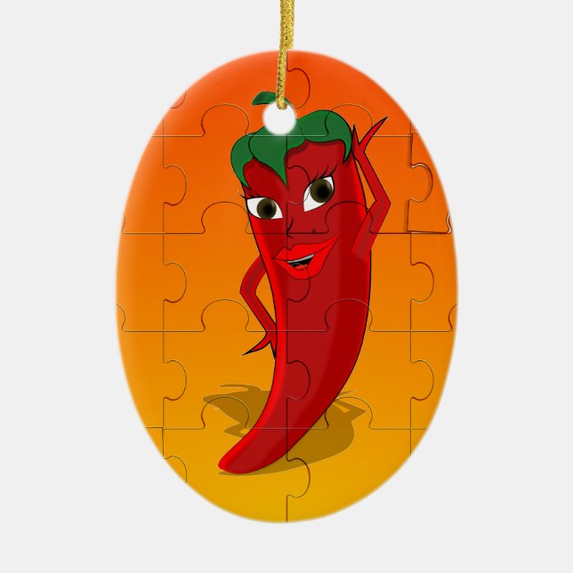 Red Pepper Diva Jigsaw Puzzle Ceramic Ornament (Front)