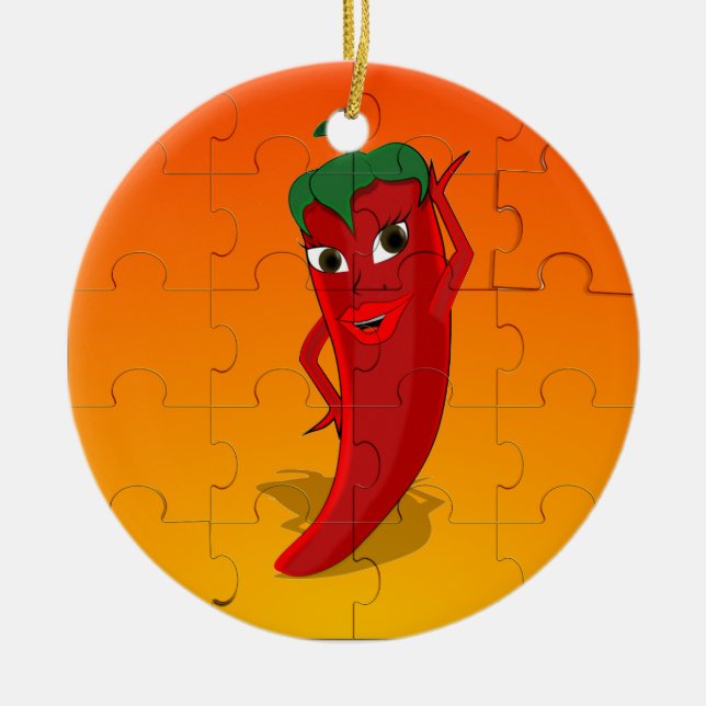 Red Pepper Diva Jigsaw Puzzle Ceramic Ornament (Front)