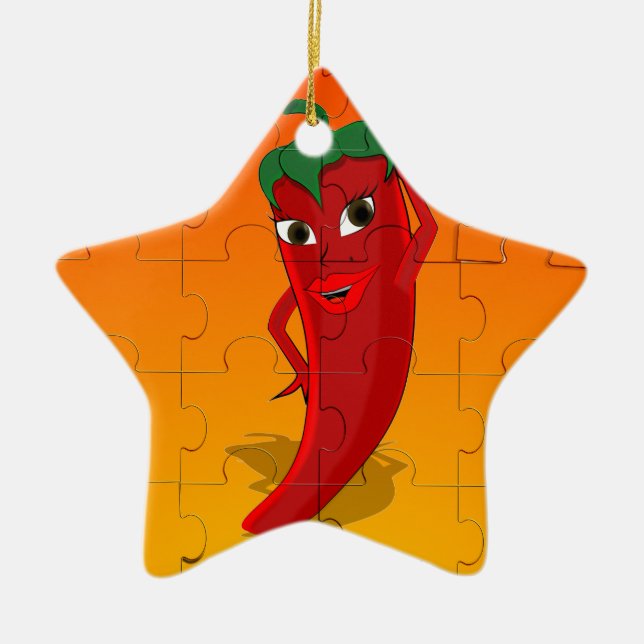 Red Pepper Diva Jigsaw Puzzle Ceramic Ornament (Front)