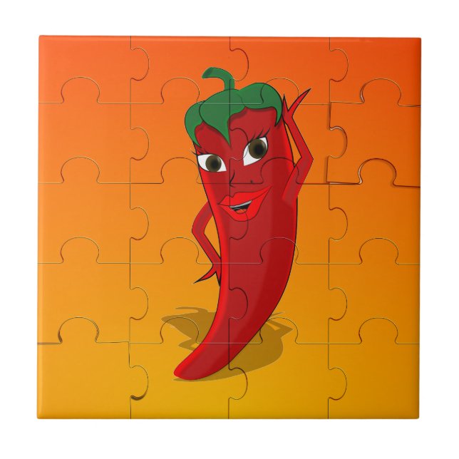 Red Pepper Diva Jigsaw Puzzle Ceramic Tile (Front)
