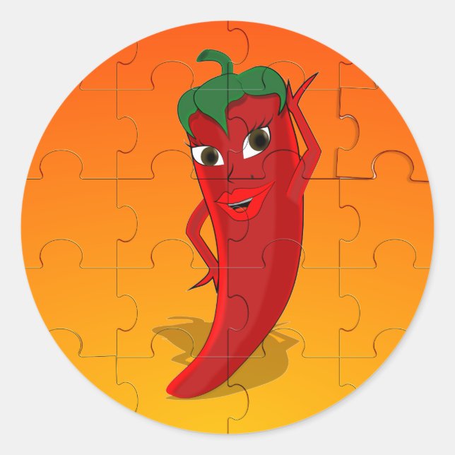Red Pepper Diva Jigsaw Puzzle Classic Round Sticker (Front)