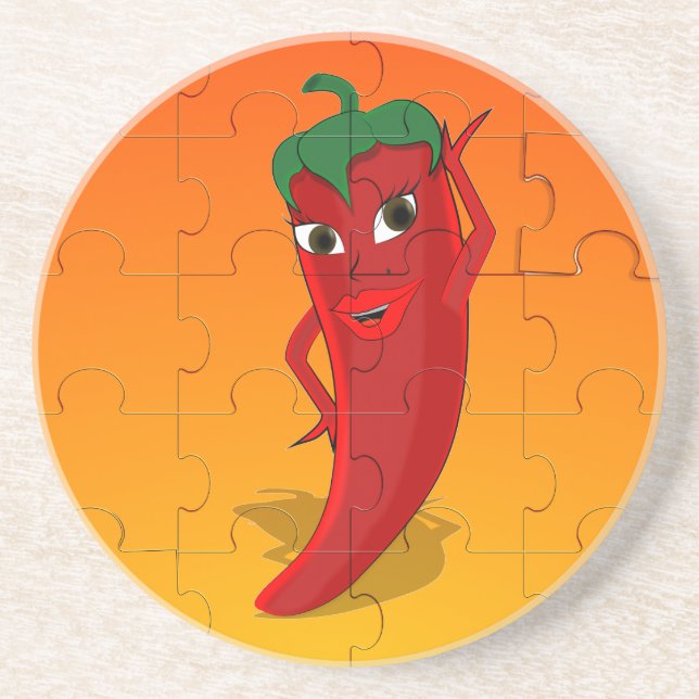 Red Pepper Diva Jigsaw Puzzle Drink Coaster (Front)