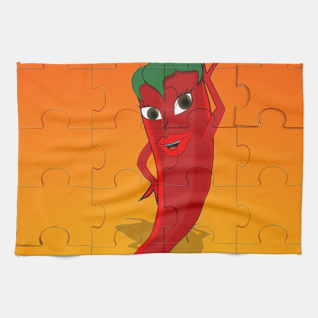 Red Pepper Diva Jigsaw Puzzle Kitchen Towel (Horizontal)