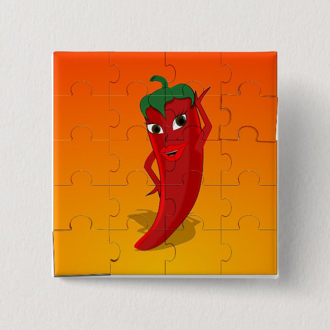 Red Pepper Diva Jigsaw Puzzle Pinback Button (Front)