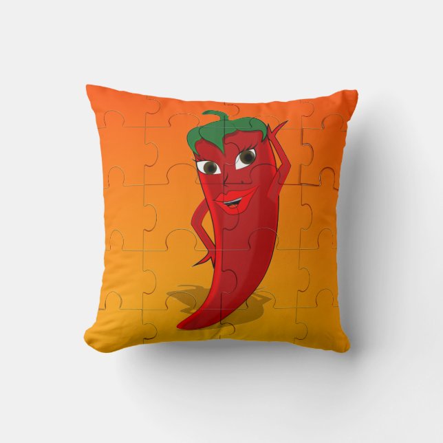 Red Pepper Diva Jigsaw Puzzle Throw Pillow (Front)