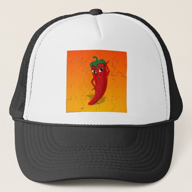 Red Pepper Diva Jigsaw Puzzle Trucker Hat (Front)