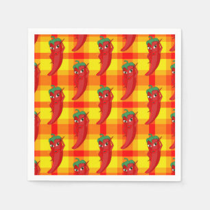 Red Pepper Diva Orange Yellow Plaid Pattern Napkins
