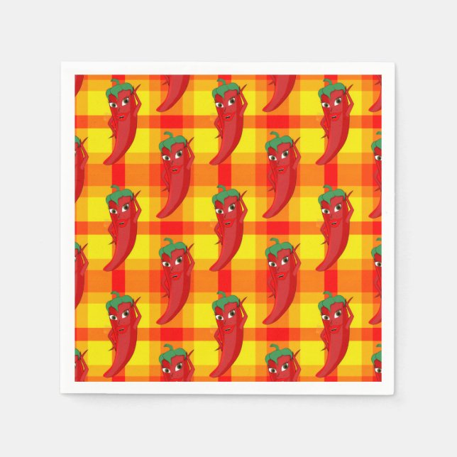 Red Pepper Diva Orange Yellow Plaid Pattern Napkins (Front)