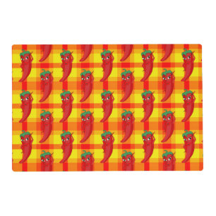 Red Pepper Diva Orange Yellow Plaid Pattern Placemat