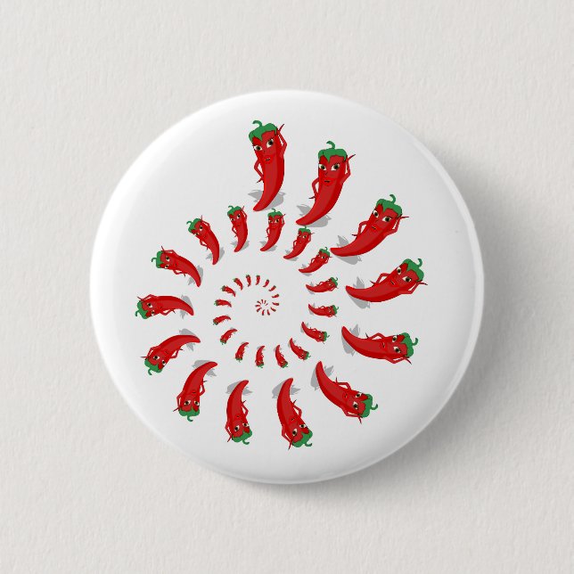 Red Pepper Diva Spiral Pinback Button (Front)