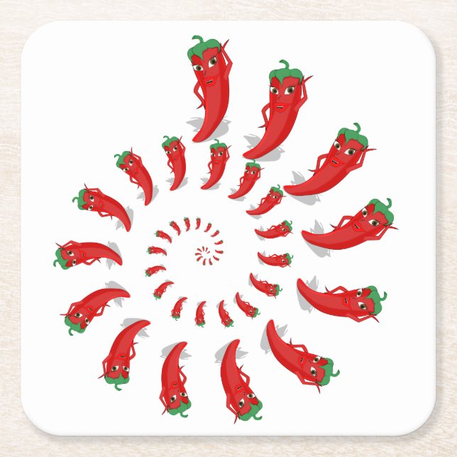 Red Pepper Diva Spiral Square Paper Coaster (Front)