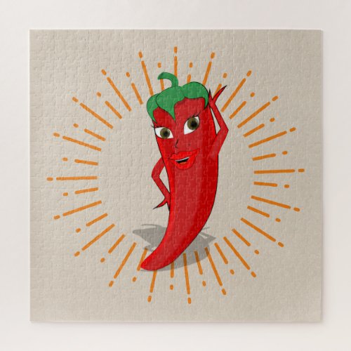 Red Pepper Diva With Vintage Sunburst Drawing  Jigsaw Puzzle