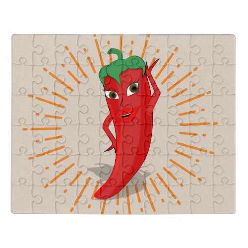 Red Pepper Diva With Vintage Sunburst Drawing Jigsaw Puzzle