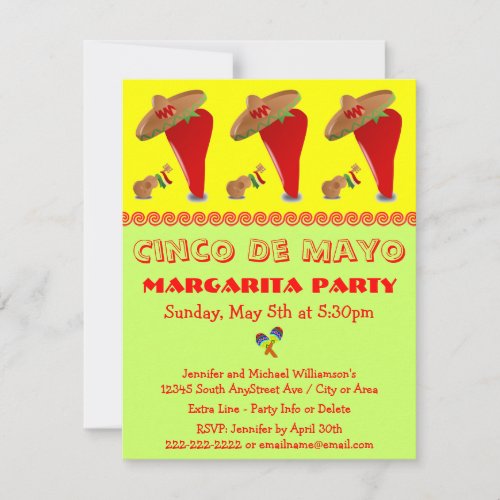 Red Pepper Sombrero Margarita Cinco De Mayo Party Invite