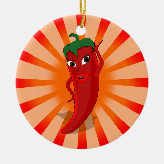 Red Pepper Superstar Ceramic Ornament (Front)